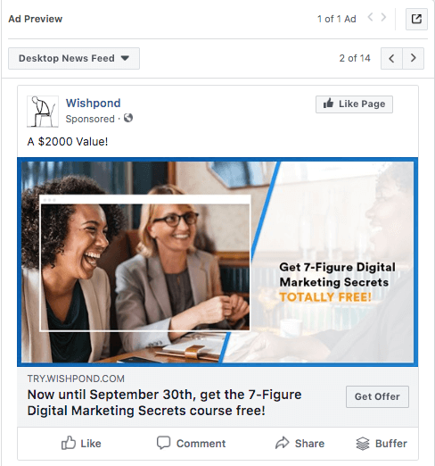 Wishpond Facebook ad