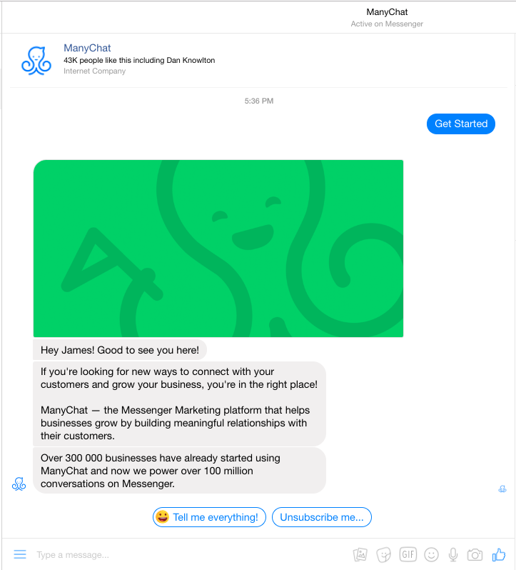 免费的营销工具＂></p>
             <p>我们使用ManyChat最酷的方式是Facebook广告，我们可以设置广告活动的“目标”是连接到Facebook信息上。然后，机器人开始对话，并向潜在客户传递相关信息(即使没有<em>真正的</em>人是清醒的)。</p>
             <p><a id=