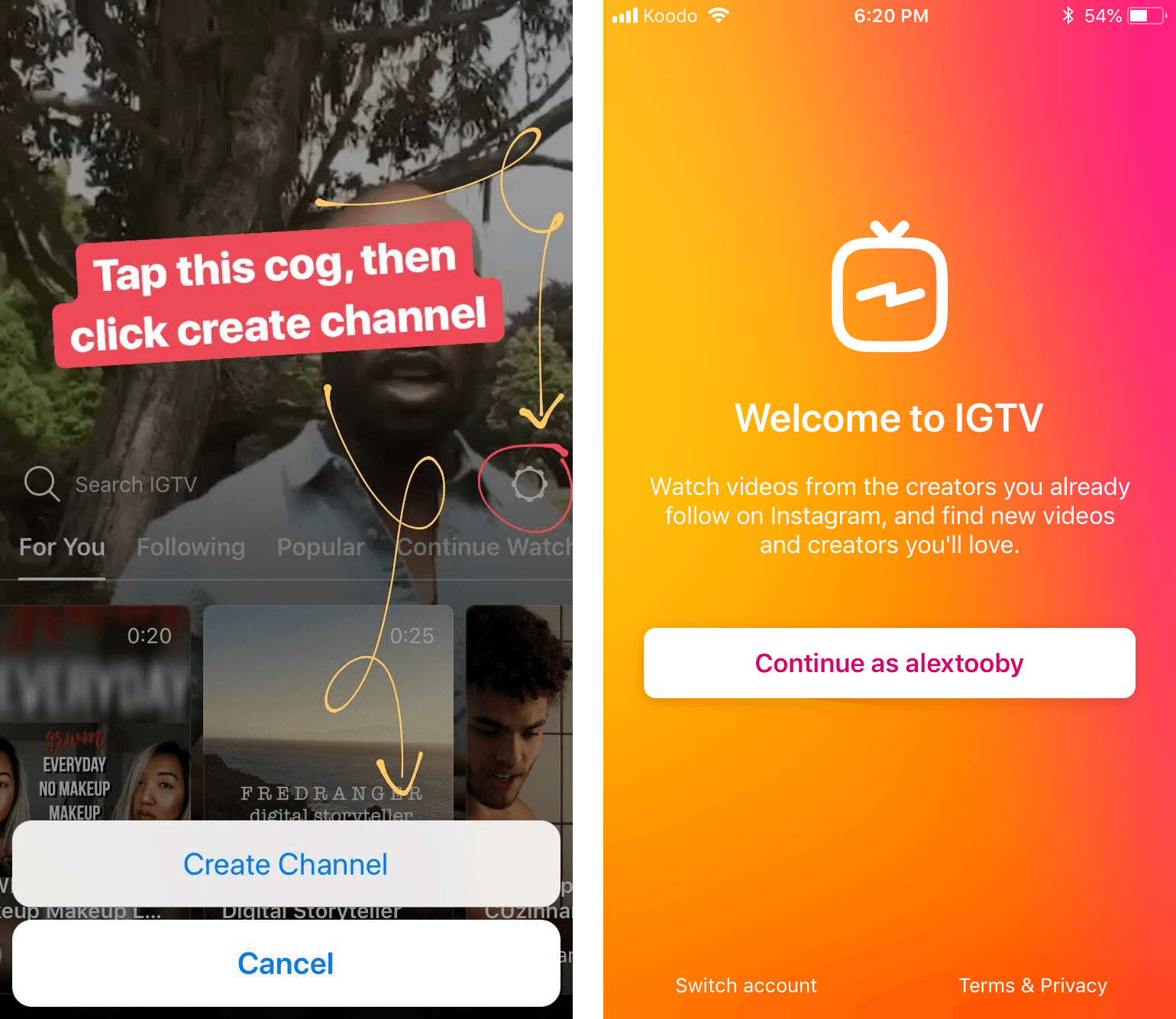 how to create an IGTV channel