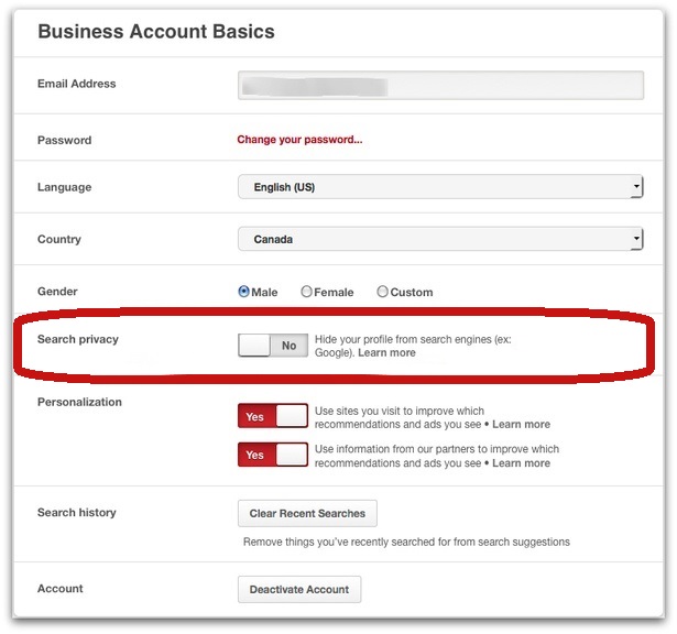 Pinterest搜索隐私关闭