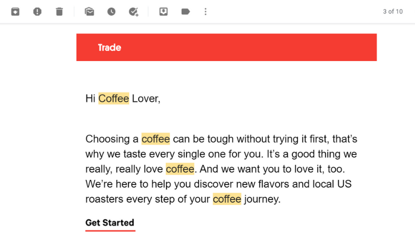 Trade Coffee email