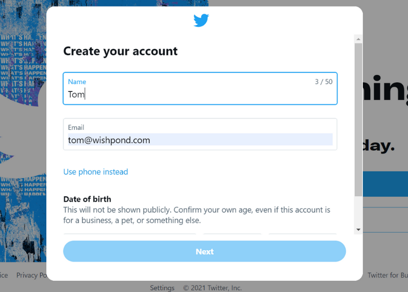 Create a Twiter account