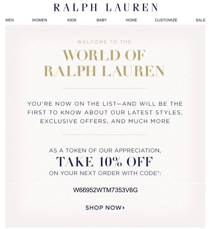 Ralph Lauren aloitussähköposti