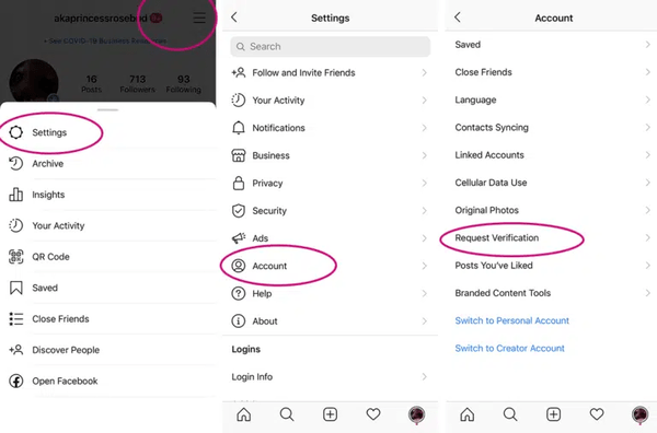 how to request Instagram verification