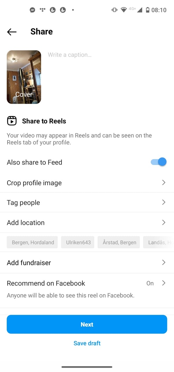 Instagram Reels caption
