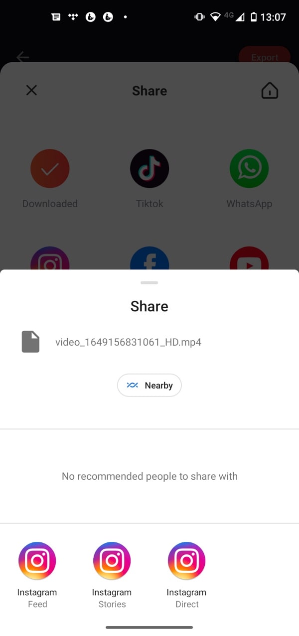 Tempo share with Instagram