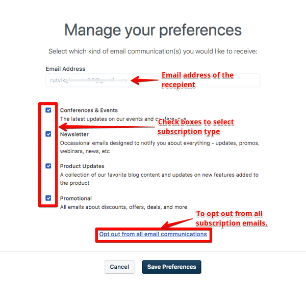email user preferences